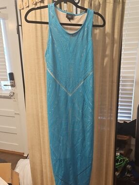 Sleeveless Aqua Lace Maxi Dress